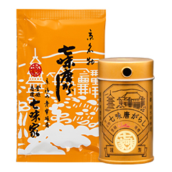 七味唐がらし商品画像 薬味缶付き七味唐辛子パッケージ